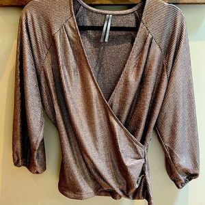 Anthropologie brown shimmer crossover top.